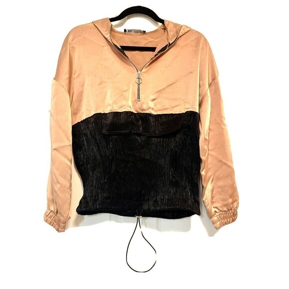 ZARA Womens Blush And‎ Black Hoodie Track Jacket Size Small - Picture 1 of 5